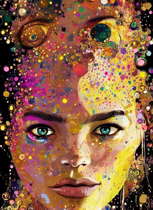 Prompt: beautiful face, made of jewels, golden tears, dramatic lighting, maximalist pastel color palette, splatter paint, pixar and disney concept, graphic novel by fiona staples and dustin nguyen, peter elson alan bean wangechi mutu, clean cel shaded vector art, on artstation