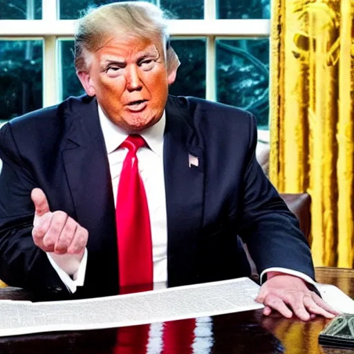 Image similar to Trump drunk in the Oval Office, newspaper picture, pulitzer-prized photo