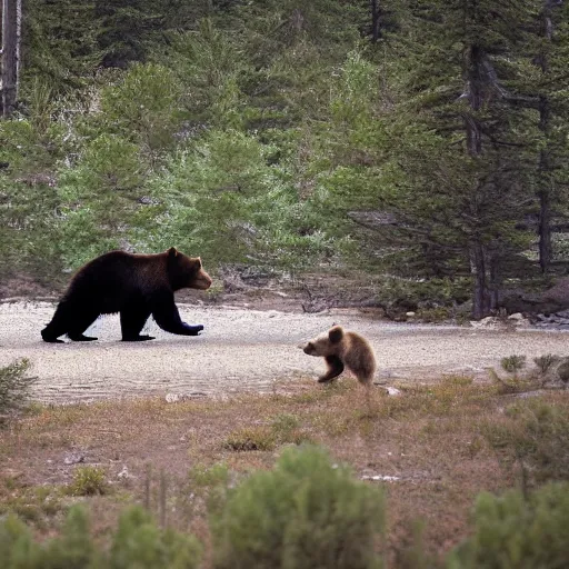 Image similar to a bear chasing a camper
