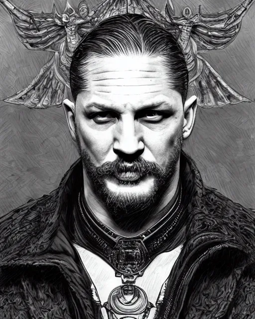 Image similar to tom hardy, highly detailed, very intricate, cinematic lighting, painted portrait, by donato giancola and rossdraws and magali villenueve, featured on artstation