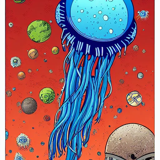 Image similar to space jellyfish by geoff darrow