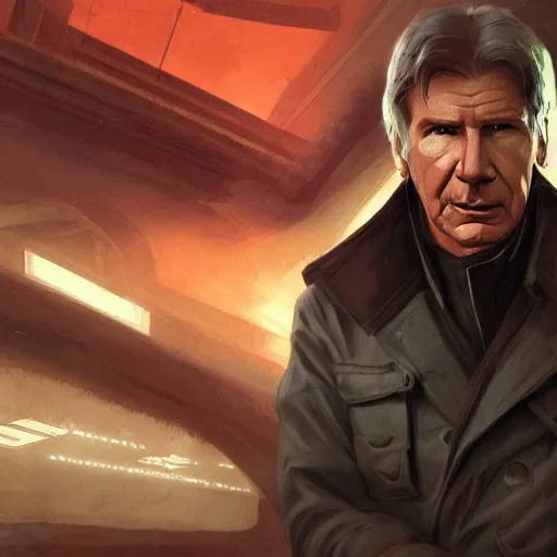 Image similar to Harrison Ford as a Soviet superhero, cinematic lighting, highly detailed, digital painting, artstation, concept art, smooth, sharp focus, illustration, warm light, cozy warm tint, magic the gathering artwork, volumetric lighting, 8k, no gold, no gold colours, art by Akihiko Yoshida and Greg Rutkowski