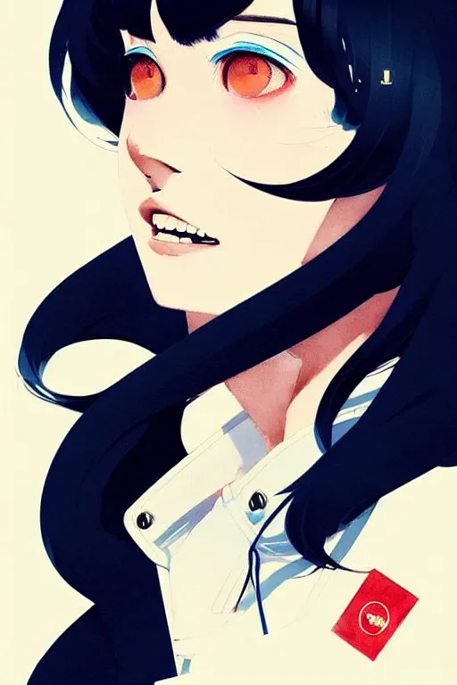 Image similar to a ultradetailed beautiful panting of a stylish woman wearing a sailor uniform, she has black hair, by conrad roset, greg rutkowski and makoto shinkai, trending on artstation