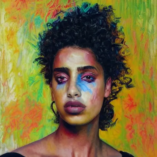 Prompt: impressionism smeared very strange portrait of imaan hammam