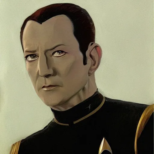 Image similar to commander data from star trek the next generation. realistic concept art painting,