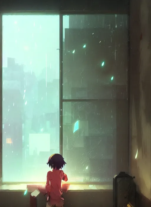 Prompt: [ background ] interior, near the window, rainy outside, illustration concept art anime key visual trending pixiv fanbox by wlop and greg rutkowski and makoto shinkai and studio ghibli