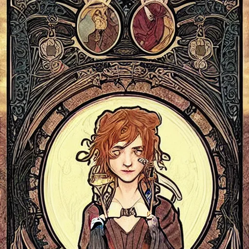 Prompt: harry potter, mucha style,