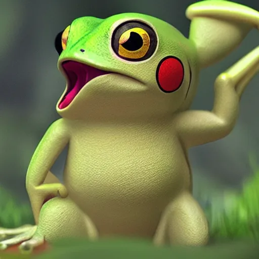 Image similar to pikachu frog monster cinematic, realistic, high detail