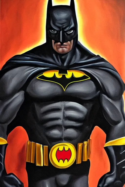 Image similar to A portrait painting of the muscular batman