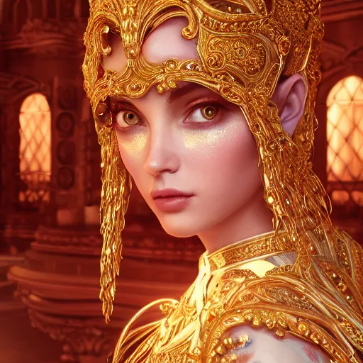 Image similar to portrait of wonderful princess, glowing, ornate and intricate, jaw dropping, dynamic lighting, intricate and detailed, 4 k octane render