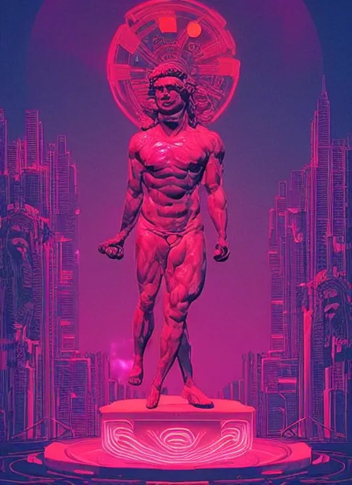 Image similar to statue of hercules, beeple, android jones, ( ( ( ( ( dan mumford ) ) ) ) ), vaporwave, retrowave, black background, neon wiring, black, glitch, strong contrast, cuts, pinterest, trending on artstation