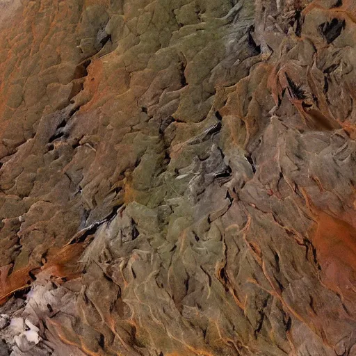 Image similar to beautiful sentinel satellite shot of a terraformation with consistent color scheme and complex patterns veining the ground, photorealistic, very high quality, octane render, 8 k