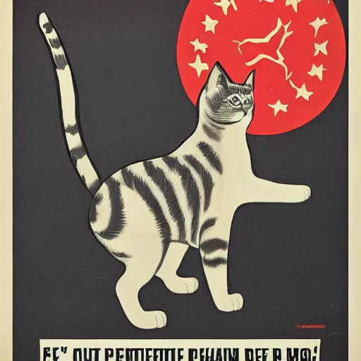 Prompt: propaganda poster with a cat as the centerpiece