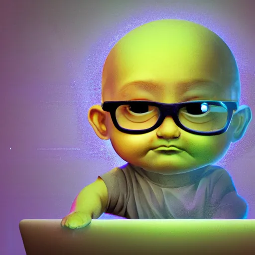 Image similar to An angry baby hacker, art by beeple