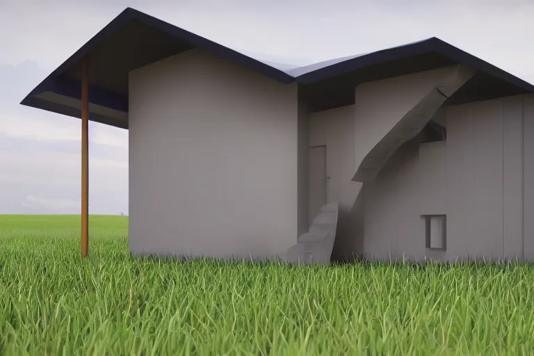 Image similar to photo of a comfy polygonal house designed in the style of seppo mantyla, 4 k, realistic render