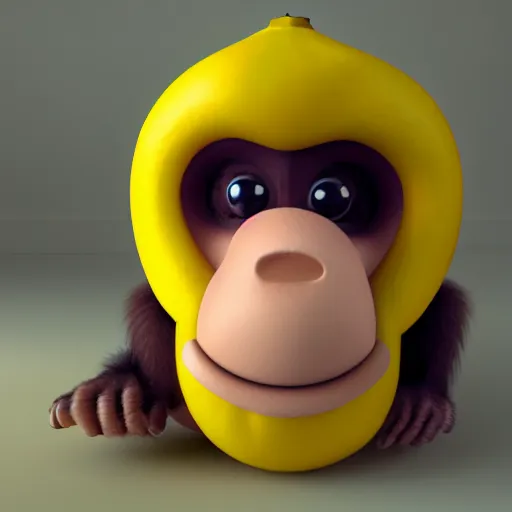 Prompt: digital art of a monkey in a banana costume, 8 k render, octane render, saturated