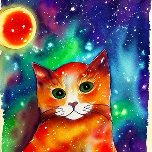Prompt: watercolor galaxy cat
