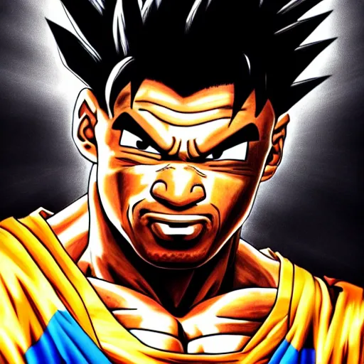 Image similar to ultra realistic portrait painting of mike tyson as super saiyan goku, art by akira toriyama, 4 k, dragon ball artstyle, cel shaded, highly detailed, epic lighting