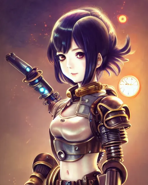 Image similar to portrait Anime Girl in mechanical armor steampunk cute-fine-face, pretty face, realistic shaded Perfect face, fine details. Anime. Bioshock steampunk realistic shaded lighting by katsuhiro otomo ghost-in-the-shell, magali villeneuve, artgerm, rutkowski Jeremy Lipkin and Giuseppe Dangelico Pino and Michael Garmash and Rob Rey