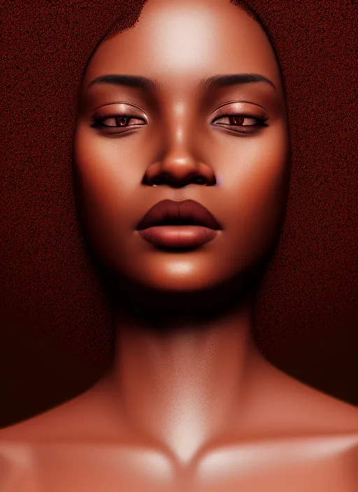 Prompt: beautiful female portrait, brown skin, composite, attractive facial features, mist, intricate, symmetrical!!, makeup, maybelline, depth of field, cinematic, filmic, vsco, concept art, artstation, digital painting, elegant, model, gorgeous, vray, cinema 4 d, octane render, ambient occlusion, prism lights