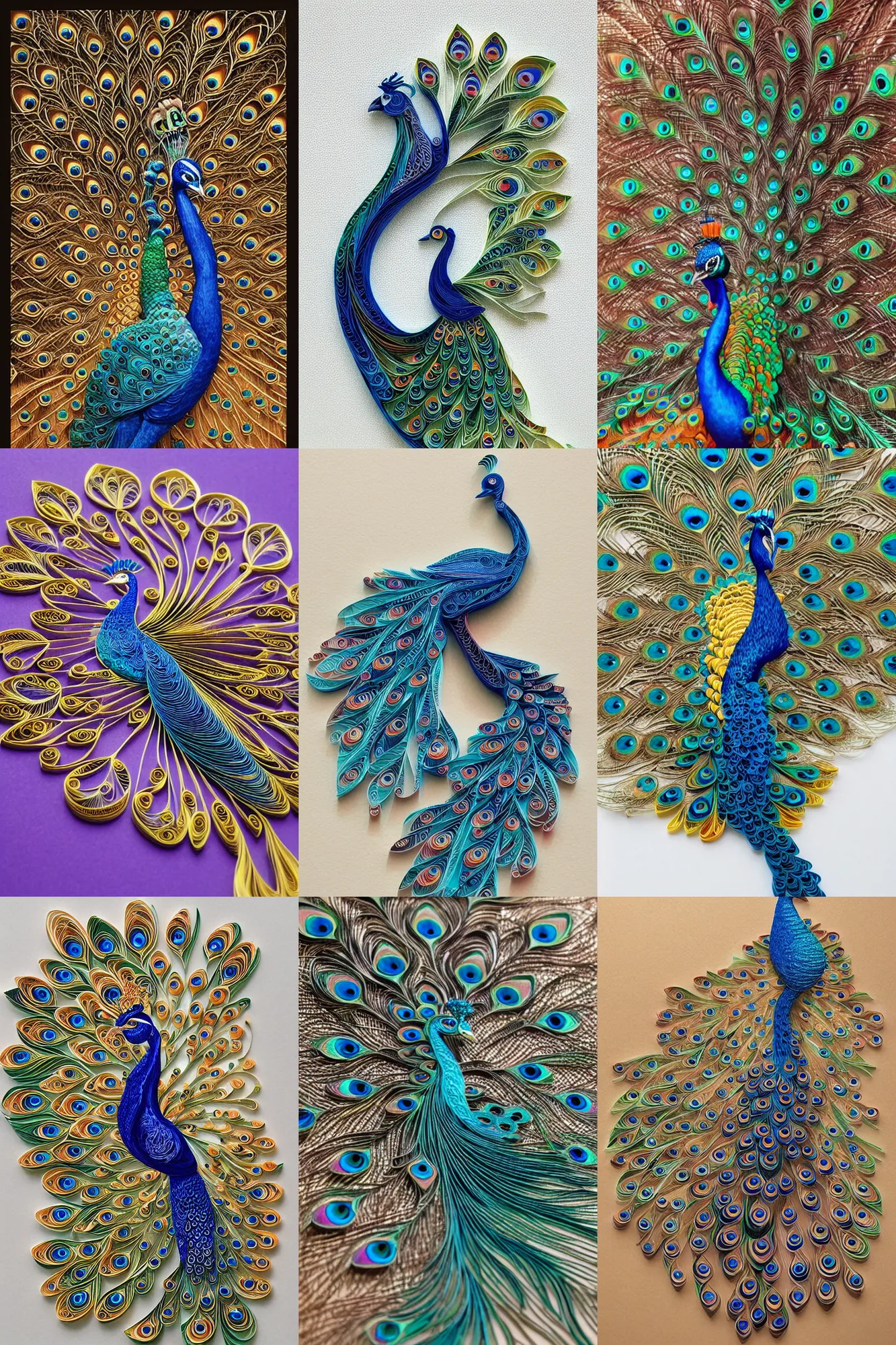 Prompt: a beautiful quilled paper art of a peacock, by yulia brodskaya, golden ratio composition, smooth art nouveau lines, deep depth of field, top lit, behance, 8 k