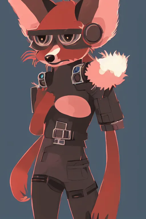 Image similar to a cute cyberpunk anthropomorphic fox with a fluffy tail, comic art, trending on furaffinity, cartoon, kawaii, backlighting, furry art!!!, cel shading, concept art, lineless