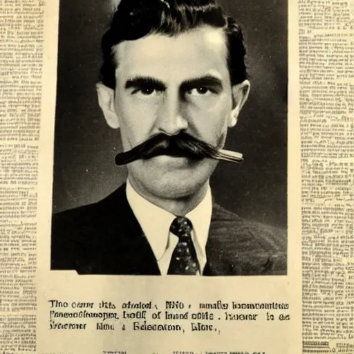 Image similar to newspaper photo from 40s of a sidecut hair toupet mature stern looking slim medical doctor with a simple mustache