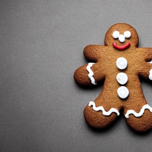 Prompt: a gingerbread man sits in a gingerbread house, contemplating existential dread. is he made of house? or is the house made of flesh? he screams for he does not know.