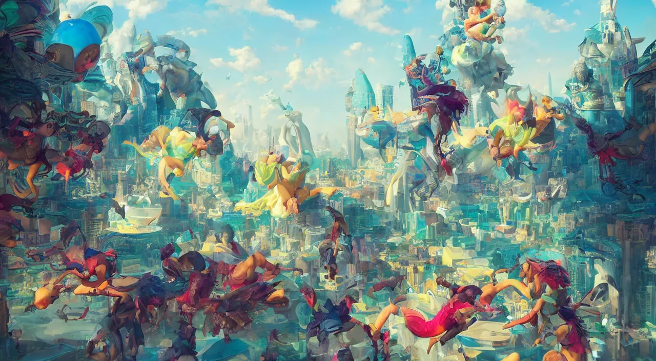 Image similar to bazaar zouk oriantal multicolorful sky shine place mosquet painting, sunny day, matte painting, bold shapes, hard edges, street art, trending on artstation, by huang guangjian and gil elvgren and sachin teng