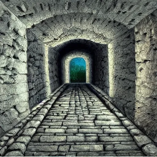 Prompt: 12000 year old tunnel from Scotland to turkey. Illustration. Detailed. Trending on art station