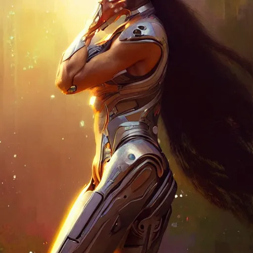 Image similar to cyborg Zoe saldana profile picture by Greg Rutkowski, dynamic pose, intricate, futuristic, fantasy, elegant, by Stanley Artgerm Lau, greg rutkowski, thomas kindkade, alphonse mucha, loish, norman Rockwell,