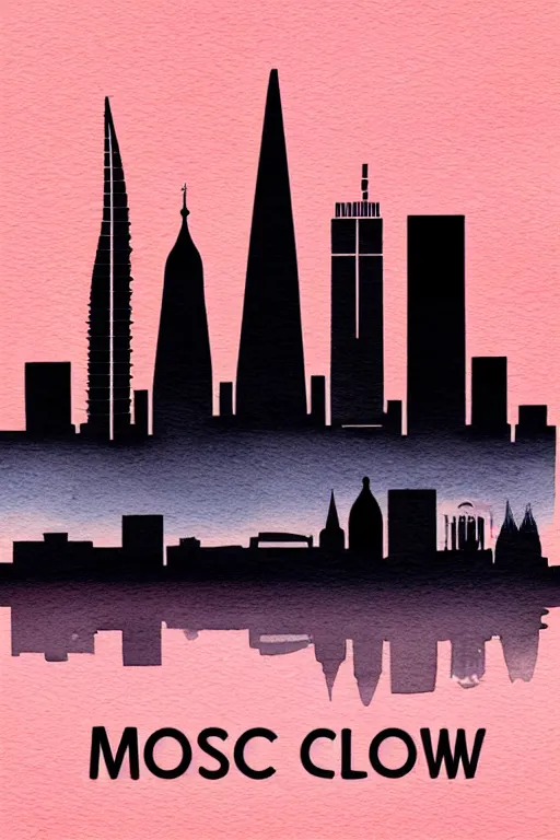 Image similar to minimalist watercolor art of moscow skyline at sunset, illustration, vector art