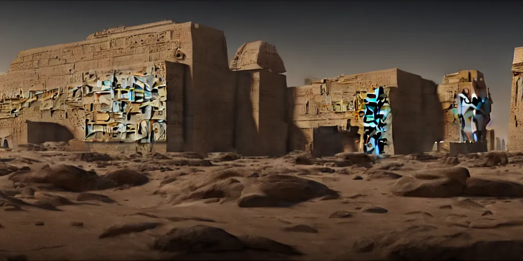 Image similar to hyperrealistic render of cyberpunk ancient egypt in the style star trek 8 k