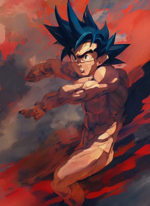 Image similar to semi reallistic gouache gesture painting, by yoshitaka amano, by ruan jia, by Conrad roset, by dofus online artists, detailed anime 3d render of goku super sayian,goku, portrait, cgsociety, artstation, rococo mechanical, Digital reality, sf5 ink style, dieselpunk atmosphere, gesture drawn