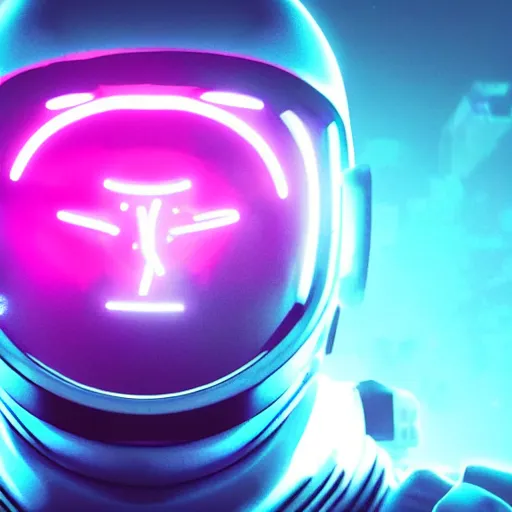 Prompt: synthwave astronaut face with neon eyes detailed face, sharp focus, synthwave art, aesthetic, octane render, raw, cinematic