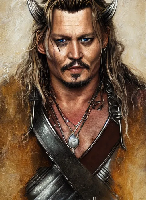 Prompt: johnny depp as thor, naturel, hyper detailed, digital art, trending in artstation, cinematic lighting, studio quality, smooth render, unreal engine 5 rendered, octane rendered, art style by klimt and nixeu and ian sprigger and wlop and krenz cushart