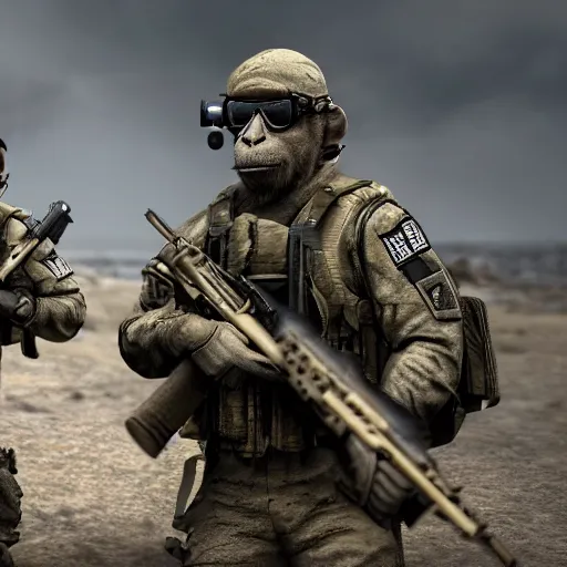 Image similar to monkey navy seals, call of duty, fully armed, 4 k, photorealistic, detailed