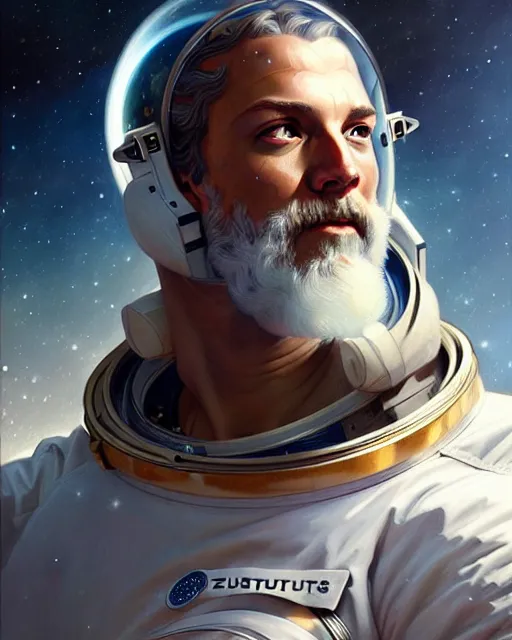 Prompt: portrait of zeus as an astronaut, intricate, highly detailed, digital painting, artstation, concept art, smooth, sharp focus, illustration, art by artgerm and greg rutkowski and alphonse mucha