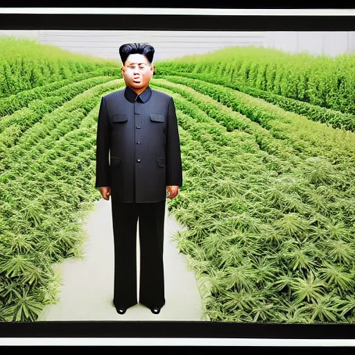 Image similar to araki nobuyoshi style photography of detailed north korean kim chen with detailed face smelling detailed weed bush