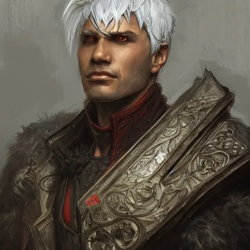 Image similar to Dante from DMC as a fantasy D&D character, portrait art by Donato Giancola and James Gurney, digital art, trending on artstation