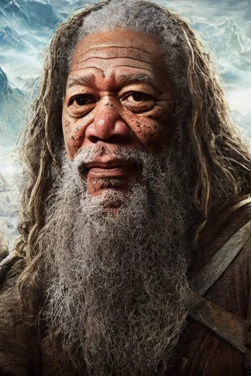 Prompt: morgan freeman starring as gimli in lord of the rings, oil on canvas, intricate, 8 k highly professionally detailed, hdr, cgsociety
