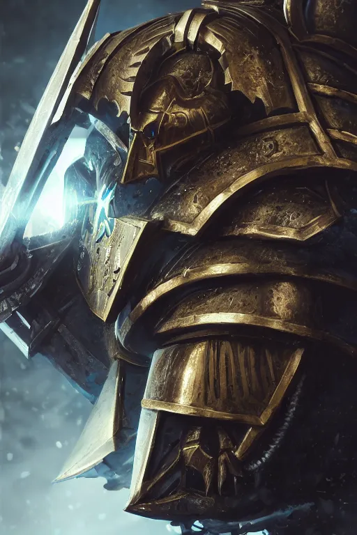 Image similar to armor portrait heros warhammer 4 0 k horus heresy fanart - the primarchs emperor by johannes helgeson animated with vfx concept artist & illustrator global illumination ray tracing hdr fanart arstation zbrush central hardmesh 8 k octane renderer