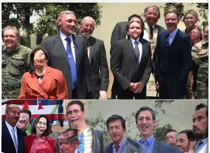 Prompt: a politician photo op with nightmare creatures