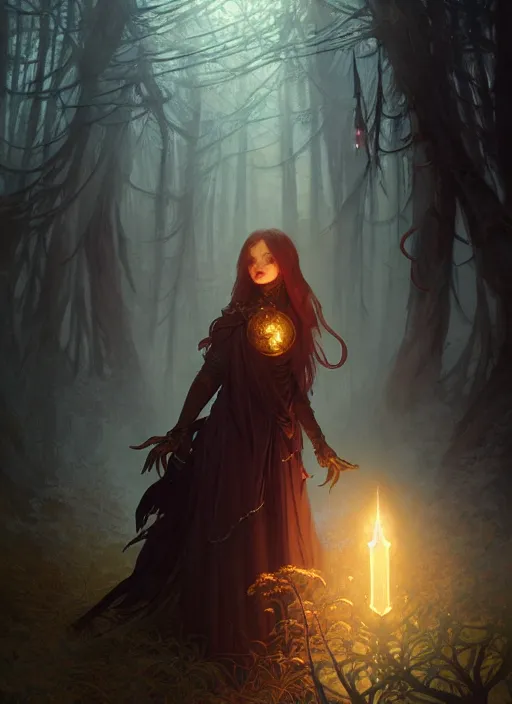 Prompt: a cinematic Necromancer, fantasy forest landscape, fantasy magic, dark light night, intricate, elegant, sharp focus, illustration, highly detailed, digital painting, concept art, matte, art by WLOP and Artgerm and Greg Rutkowski and Alphonse Mucha, masterpiece