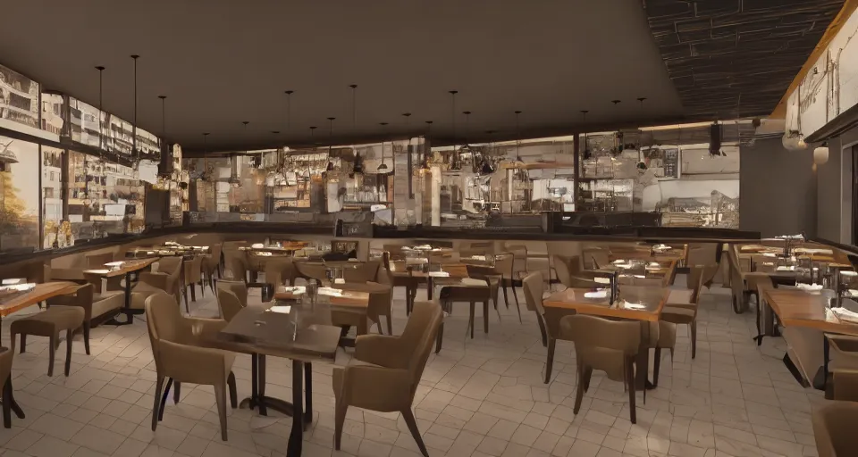 Image similar to restaurants of the future, hyper realistic render, 8 k render, unreal engine 5 render