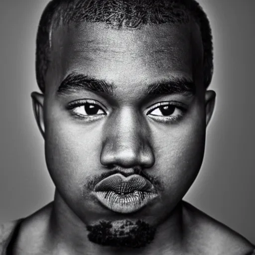 Image similar to the face of young kanye west at 1 5 years old, portrait by julia cameron, chiaroscuro lighting, shallow depth of field, 8 0 mm, f 1. 8