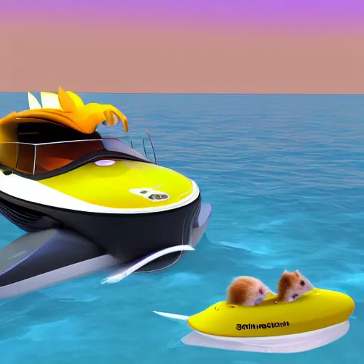 Prompt: a hamster inspired speed boat in the ocean, 4 k, highly - detailed, concept render art