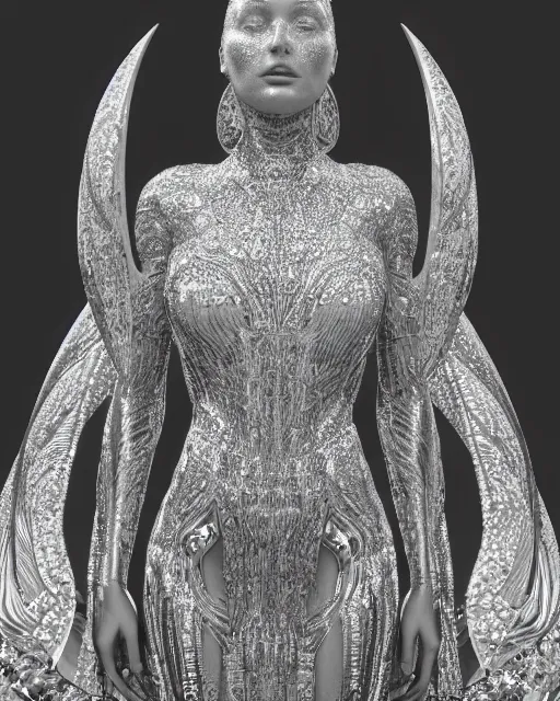 Image similar to a highly detailed metahuman 4 k close up render of an alien goddess bella hadid monument guardian angel in iris van herpen dress schiaparelli in diamonds crystals swarovski and jewelry iridescent in style of alphonse mucha gustav klimt trending on artstation made in unreal engine 4