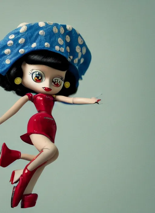 Image similar to closeup of a tin toy betty boop, depth of field, zeiss lens, detailed, symmetrical, centered, fashion photoshoot, by nicoletta ceccoli, mark ryden, lostfish, earl nore, hyung tae, frank frazetta, breathtaking, 8 k resolution, extremely detailed, beautiful, establishing shot, artistic, hyperrealistic, octane render