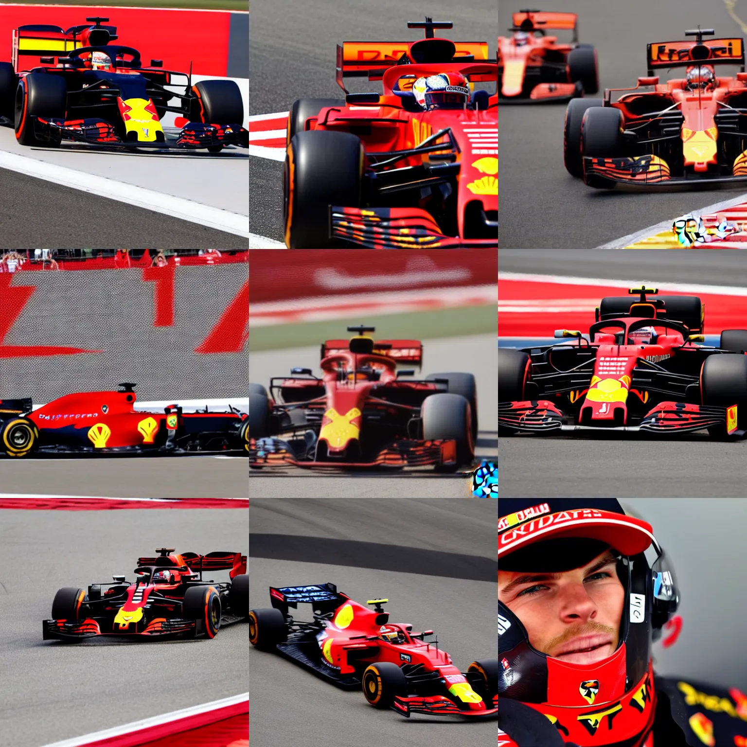 Prompt: Max Verstappen driving for Ferrari F1 team